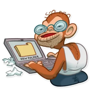 📁 NEW FOLDER 猿, コンピューター, フォルダ, オフィス, 漫画, 眼鏡 telegram sticker