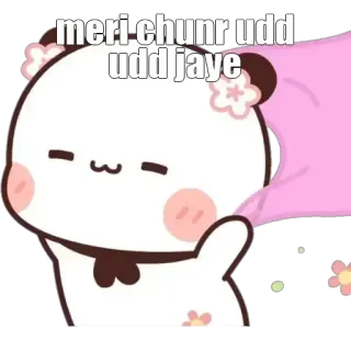 😮 meri chunr udd udd jaye mignon, dessin animé, panda, fleur, kawaii, expression whatsapp sticker