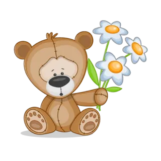 💋 orsacchiotto, cartoni animati, fiori, carino, adesivo whatsapp sticker