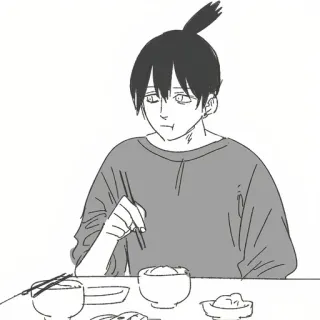 😐 Aki Hayakawa Chainsaw Man Аниме, Манга, Персонаж, Еда, Палочки, Пища, Аки Хаякава, Человек-бензопила telegram sticker