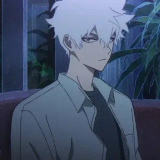 ⌚️ Anime, Masculino, Personagem, Cabelo branco, Sério, Sentado telegram sticker