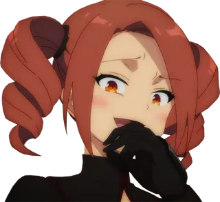 😈 chica anime, linda, pelo rojo, guantes, sonrisa telegram sticker