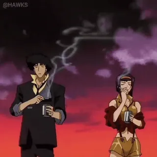 🚬 Spike Spiegel Cowboy Bebop anime, smoking, coffee, space, bounty hunter telegram sticker