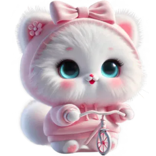 🛴 귀여운, 카와이, 동물, 만화, 고양이, 새끼 고양이, 분홍색, 리본, 자전거 whatsapp sticker