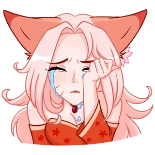 😭 menangis, sedih, anime, gadis, air mata, merah muda, telinga rubah telegram sticker