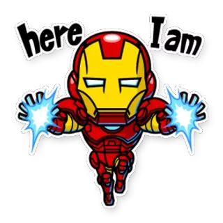 😝 Iron Man here I am Iron Man, Marvel, superhero, komik, Tony Stark, karakter telegram sticker
