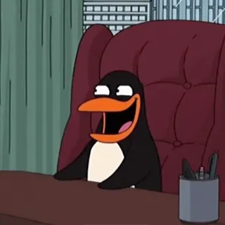 😏 pinguino, cartone animato, ufficio, scrivania telegram sticker