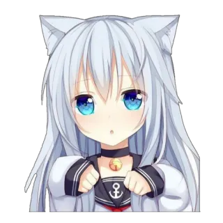 😮 anime meisje, kattenoren, kawaii, schattig, anker, matrozenuniform, anime, manga telegram sticker