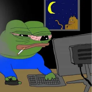 😐 Pepe the Frog ミーム, インターネット, ペペ, カエル, 喫煙, コンピューター telegram sticker