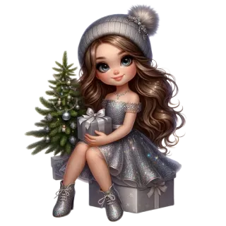 🧸 เด็กผู้หญิง, ฤดูหนาว, คริสต์มาส, วันหยุด, ของขวัญ, ต้นไม้, น่ารัก, รื่นเริง whatsapp sticker
