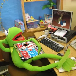 😮 Kermit Kermit the Frog, puppet, green, magazine, relaxing, office telegram sticker