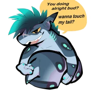 🦈 You doing alright bud? wanna touch my tail? Furry, Antro, Tiburón, Cola, Amigable, Dibujos animados telegram sticker