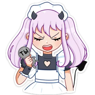 😈 ты Fille anime, Diable, Servante, En colère, Démon, Dessin animé, Mignon, Cheveux roses telegram sticker