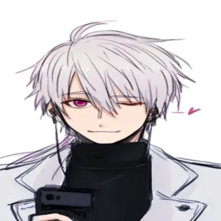 😉 anime, cartoon, white hair, wink, male, character telegram sticker