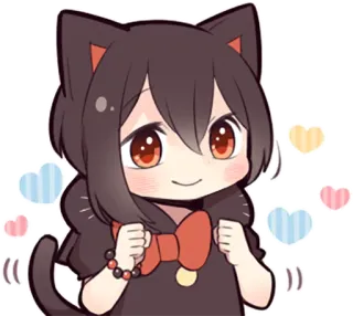 ✊ garota gato, anime, chibi, kawaii, fofo, adesivo whatsapp sticker