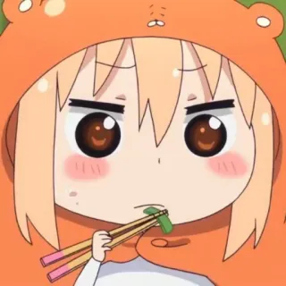 🍣 anime, manga, girl, cute, kawaii, chopsticks, eating, orange, hoodie telegram sticker