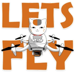 ✈️ LET'S FLY gato, drone, voando, animais, tecnologia, diversão whatsapp sticker