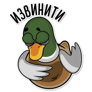 😯 ИЗВИНИТИ kaczka, przeprosiny, smutny, przykro mi, ptak, kreskówka telegram sticker