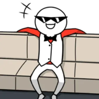 😎 cartoon, character, sunglasses, bowtie, couch, sitting whatsapp sticker
