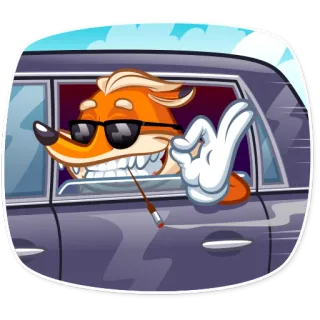 👌 fox, car, sunglasses, cigarette, cool, cartoon telegram sticker