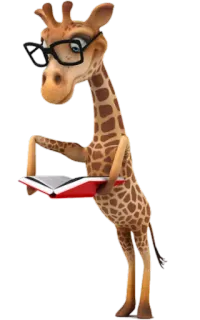 🙇 Giraffe, Lesen, Brille, Buch, Tier, klug telegram sticker