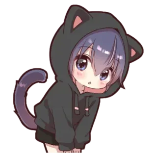 🌟 애니메이션, 고양이 귀, 후드티, 귀여운, 만화 telegram sticker