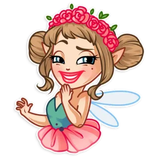 😏 hada, dibujos animados, elfo, alas, lindo, flores whatsapp sticker