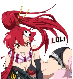 😄 Yoko Littner Gurren Lagann LOL! anime, Yoko Littner, redhead, Gurren Lagann, gun, skull, female, character telegram sticker