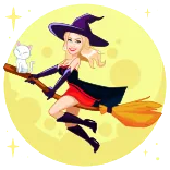 🧙‍♀️ witch, halloween, cat, broom, magic, moon telegram sticker