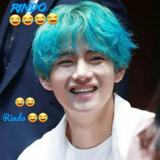 😂 V RINDO... kpop, idol, cantante, sonriendo, pelo azul, bts whatsapp sticker
