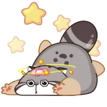 🤩 浣熊, 动物, 卡通, 晕, 星星, 可爱 telegram sticker