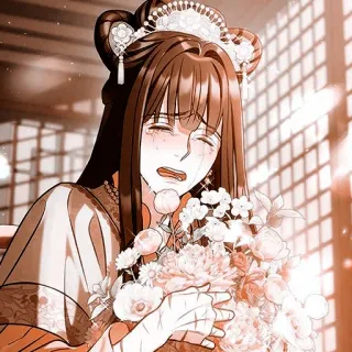 💐 triste, chorando, flores, mulher, mangá, roupa tradicional whatsapp sticker