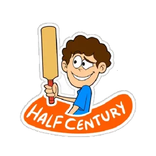 😏 HALF CENTURY Cricket, Sport, Cartoon, Halb Jahrhundert, Schläger, Leistung telegram sticker