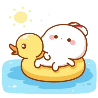 🐰 귀여운, 오리, 토끼, 태양, 뜨다, 수영장 telegram sticker