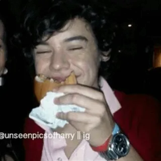 🍩 Harry @unseenpicsofharry || ig Harry Styles, eating, food, singer, celebrity telegram sticker
