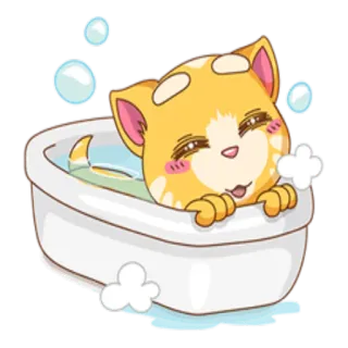 🛁 chat, bain, bulles, dessin animé, animal, mignon, kawaii, autocollant telegram sticker