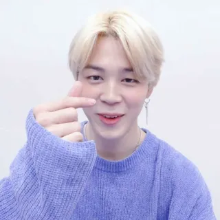 😍 K-pop, Jimin, ca sĩ, cử chỉ trái tim, thần tượng, tóc vàng, áo len telegram sticker