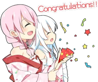🙌 Congratulations!! celebração, parabéns, anime, confete, feliz, kawaii whatsapp sticker