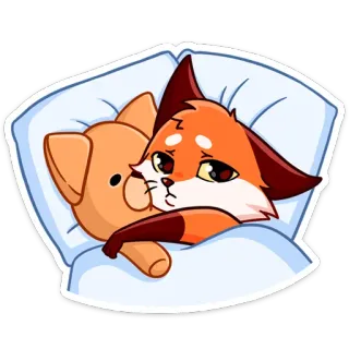 🤗 zorro, dormilón, lindo, animal, dibujos animados, cama, almohada telegram sticker