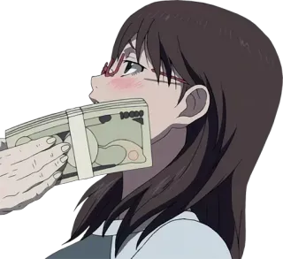 💸 dinheiro, anime, mulher, riqueza, dinheiro vivo whatsapp sticker