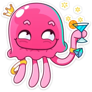 ☺️ jellyfish, cartoon, drink, crown, cute, party, celebration telegram sticker