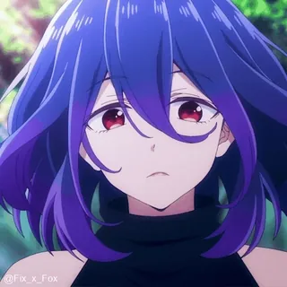😏 アニメ, 女の子, 赤い目, 青髪 whatsapp sticker