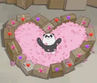 🥰 Panda We Bare Bears パンダ, 愛, ハート, 箱, 漫画, かわいい, ぼくらベアベアーズ telegram sticker