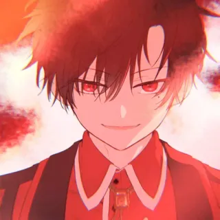 🐺 Anime, czerwone oczy, rude włosy, mężczyzna, uśmieszek telegram sticker