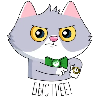 😠 БЫСТРЕЕ! кот, мультфильм, спешка, злой, русский, часы, галстук-бабочка telegram sticker