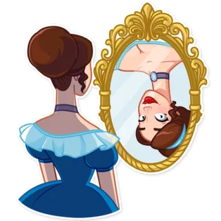 🙃 femme, miroir, reflet, robe, vintage, dessin animé, classique telegram sticker