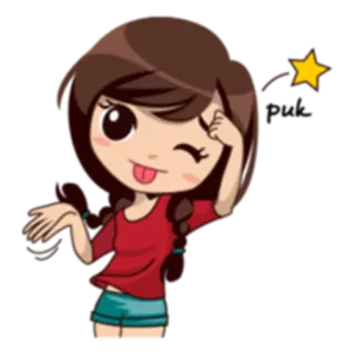😉 dessin animé, fille, clin d'oeil, étoile whatsapp sticker