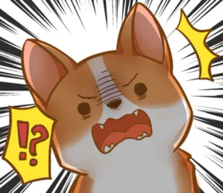 😠 corgi, dog, angry, cartoon, emotion, shocked, surprise, question mark telegram sticker