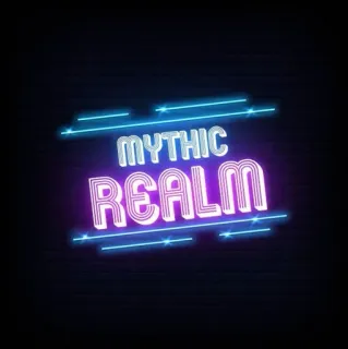 😐 MYTHIC REALM мифический, неон, царство, фэнтези, заголовок, текст telegram sticker