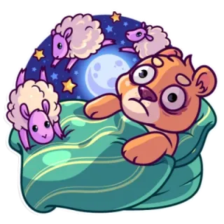 😨 sonno, pecora, cartone animato, notte, luna, orso telegram sticker